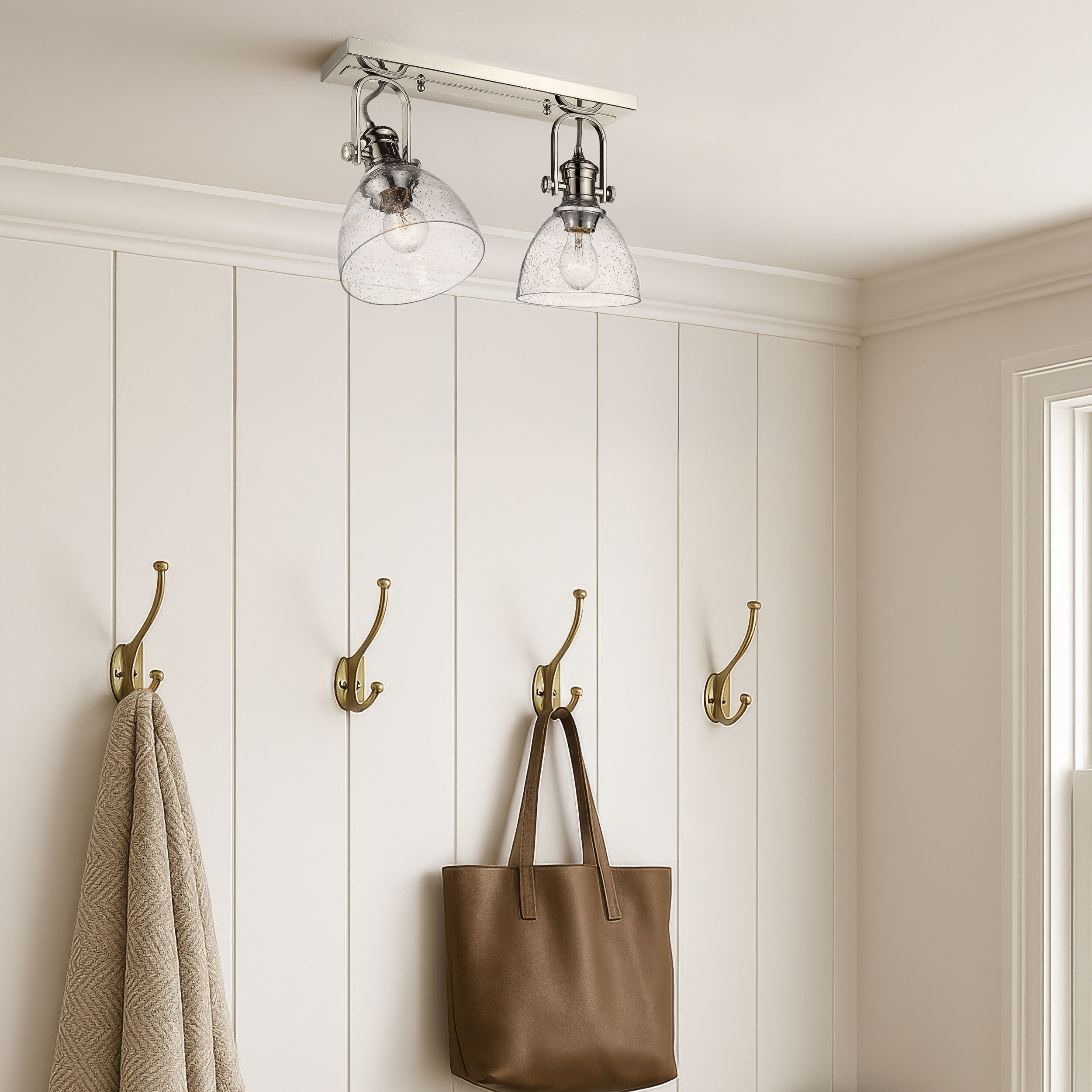 Yep Hines 2 Light 17.88 inch Chrome Semi-Flush Mount Ceiling Light in Seeded Glass, Damp