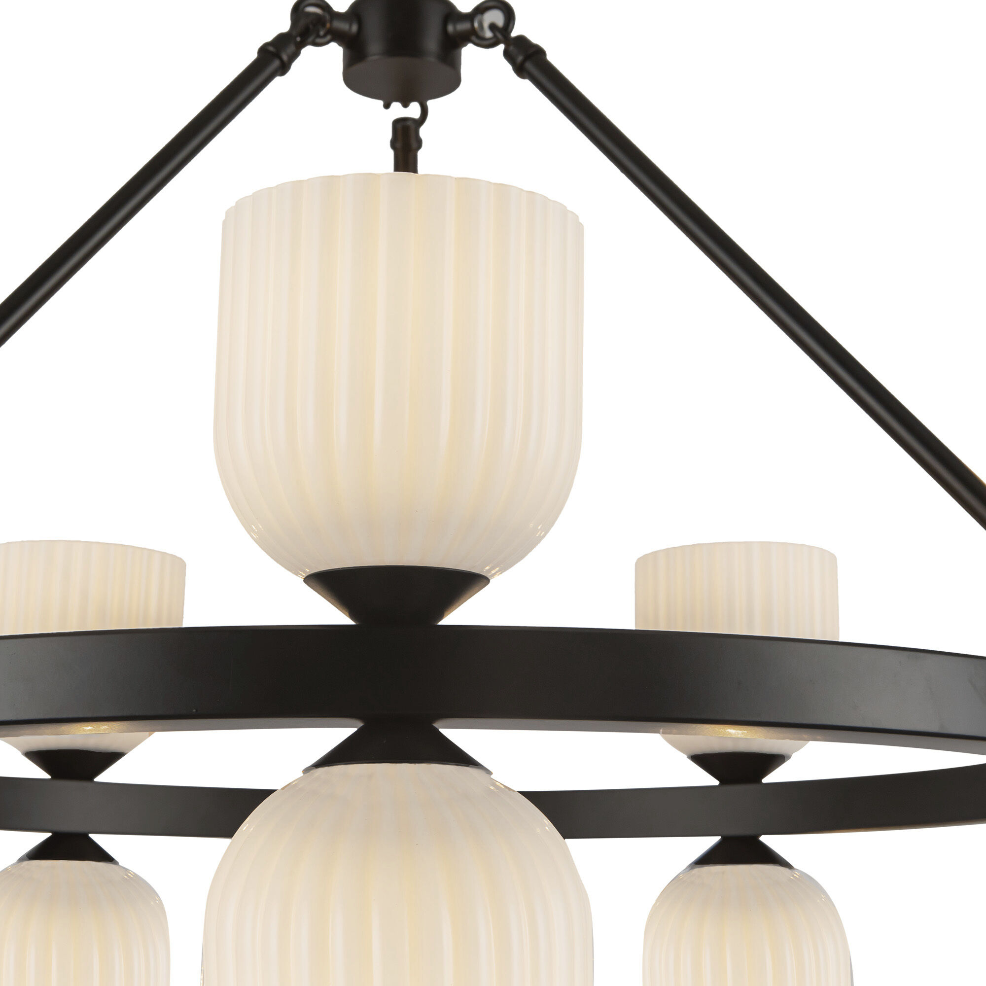 Alora Mood Nelly 10 Light 25.88 inch Matte Black/Glossy Ribbed Opal Glass Chandelier Ceiling Light in Glossy Opal Ribbed Glass Shade