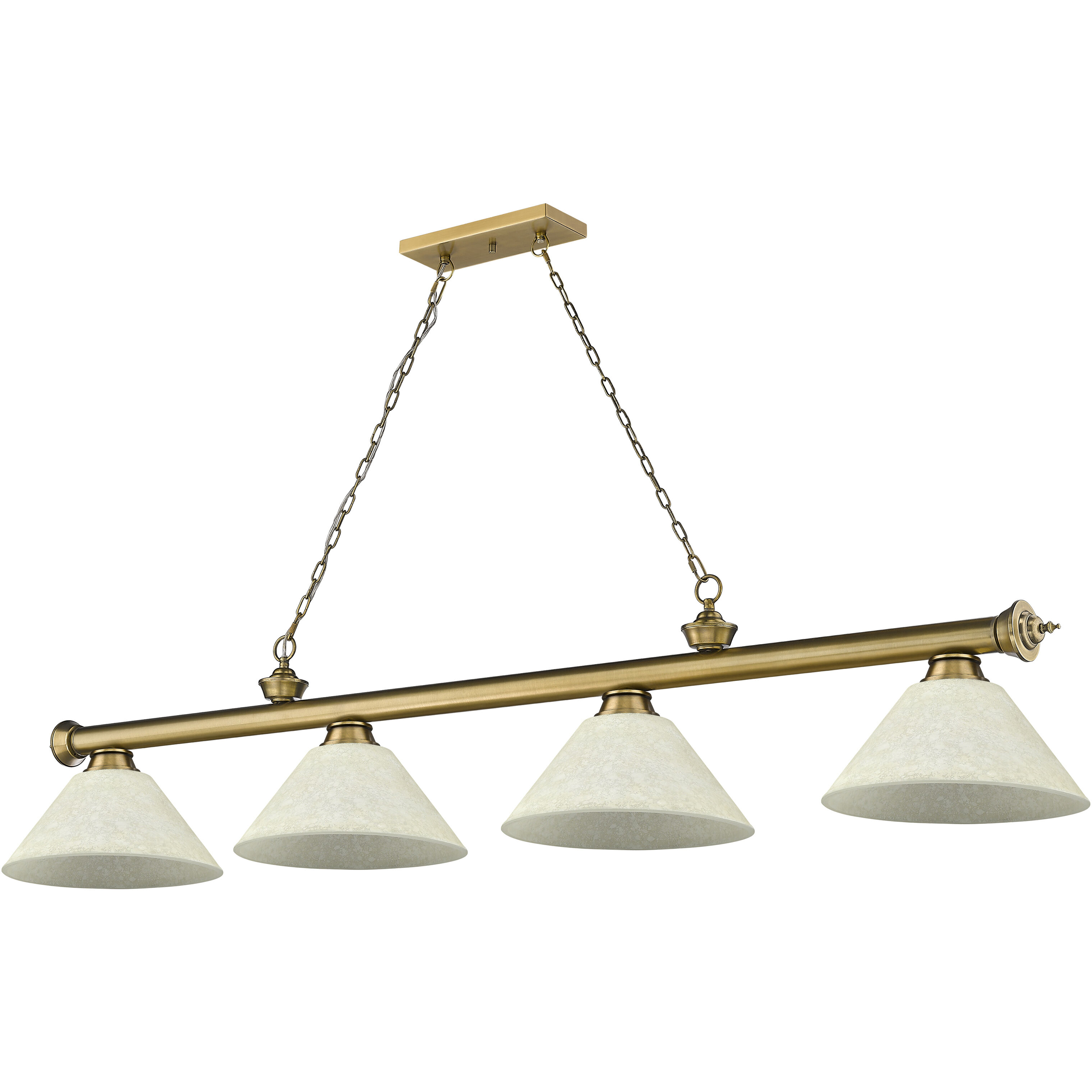 Cordon 4 Light 81.25 inch Rubbed Brass Billiard Ceiling Light in Golden Mottle Glass