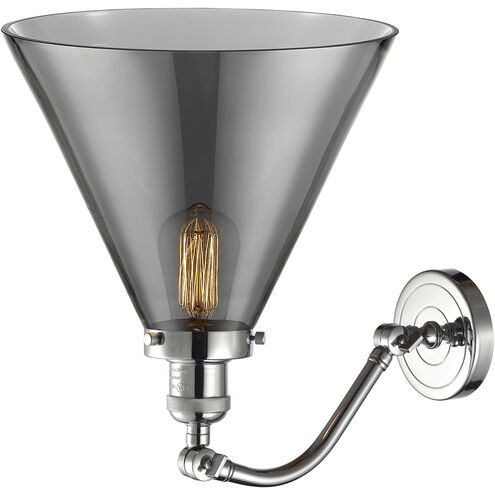 Franklin Restoration X-Large Cone 1 Light 12 inch Polished Chrome Sconce Wall Light in Plated Smoke Glass, Franklin Restoration