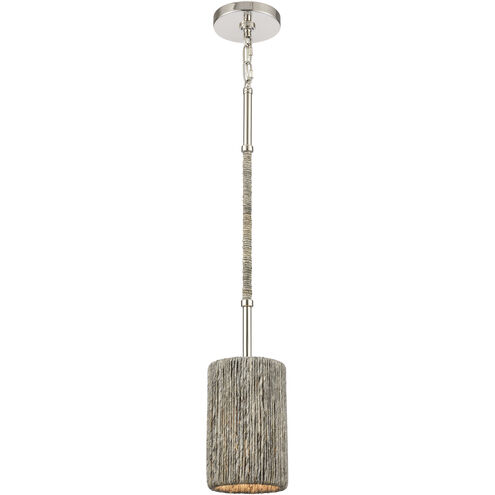 Abaca 1 Light 5.25 inch Polished Nickel with Gray Mini Pendant Ceiling Light, Mini