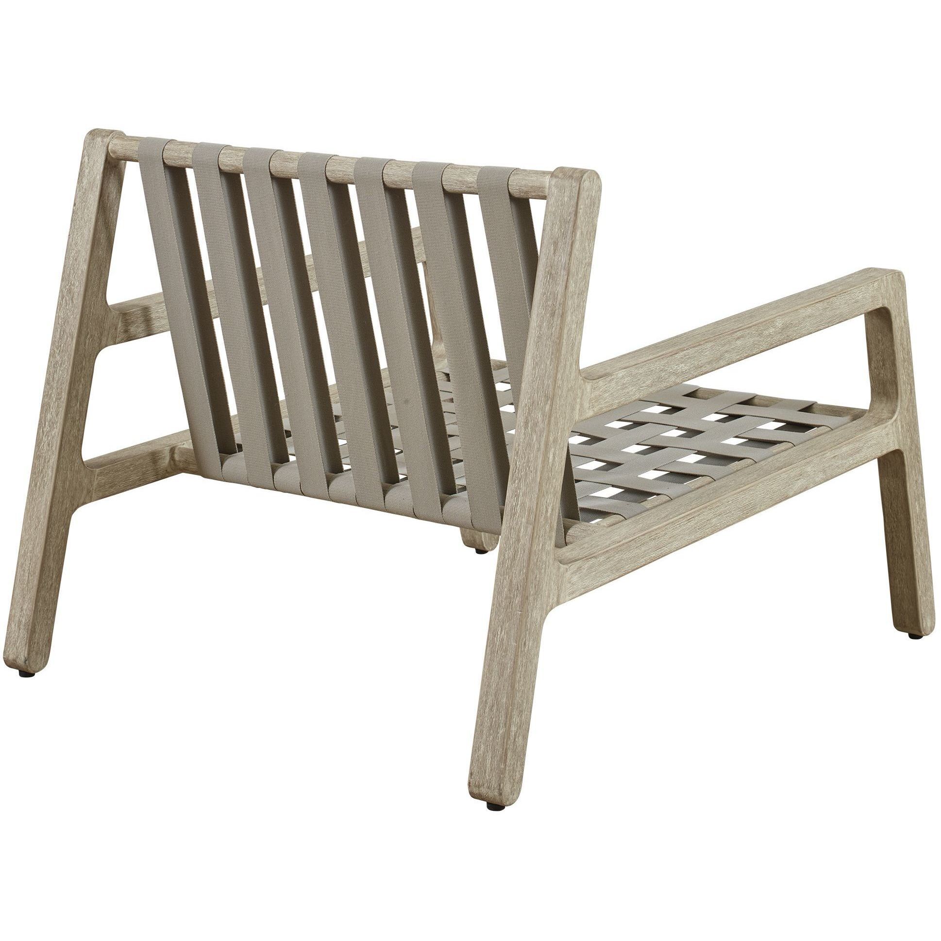 Strapped Ivory Rattan and Cerused Wheat Mahogany Wood Outdoor Lounge Chair