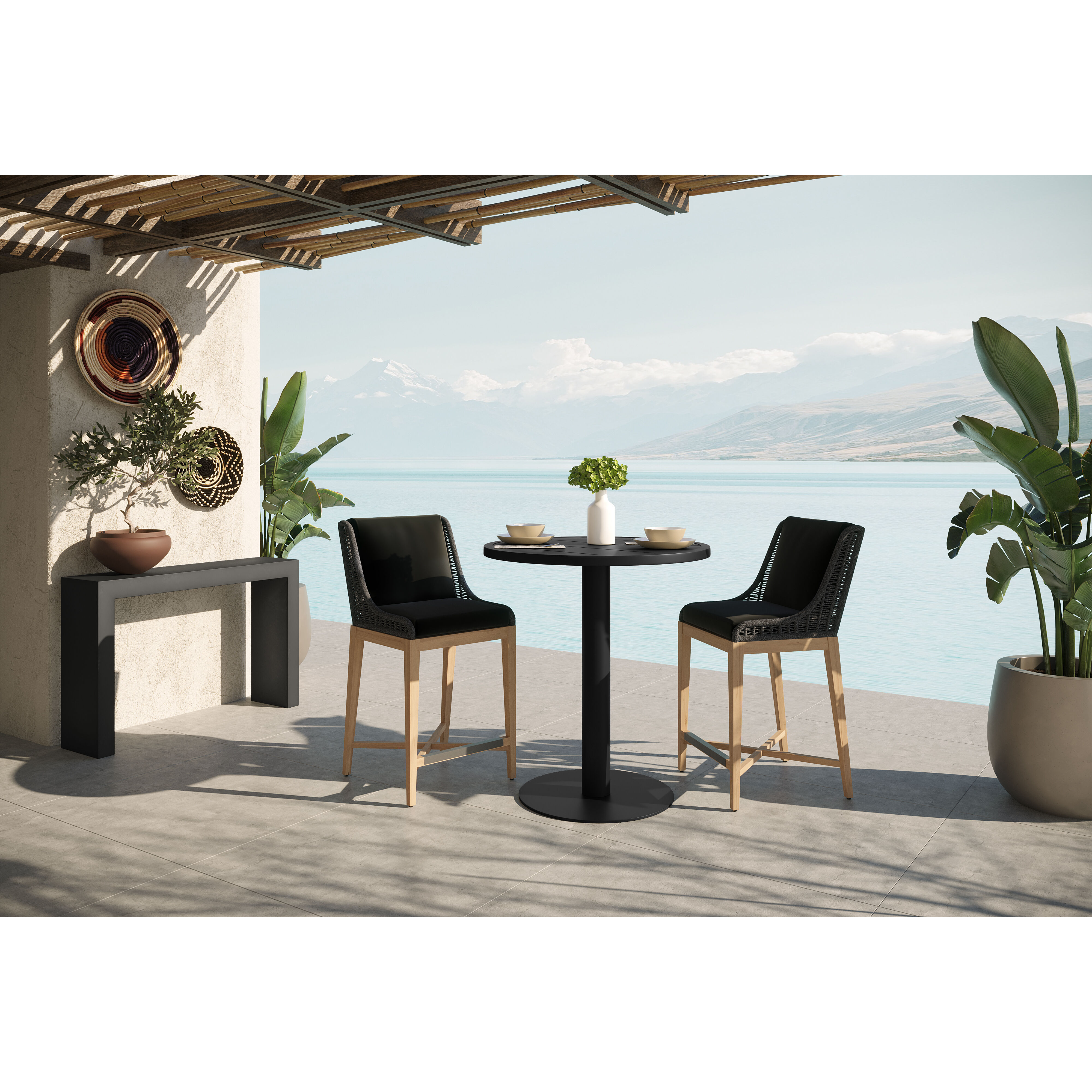 Merano 40 X 36 inch Black Outdoor Bar Table, Round