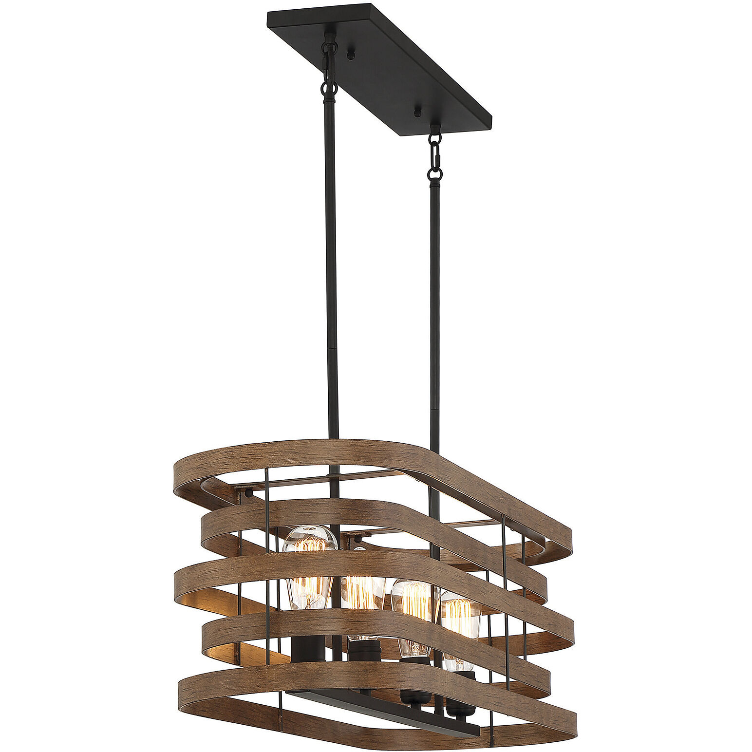 Blaine 4 Light 38 inch Natural Walnut with Black Accents Linear Chandelier Ceiling Light