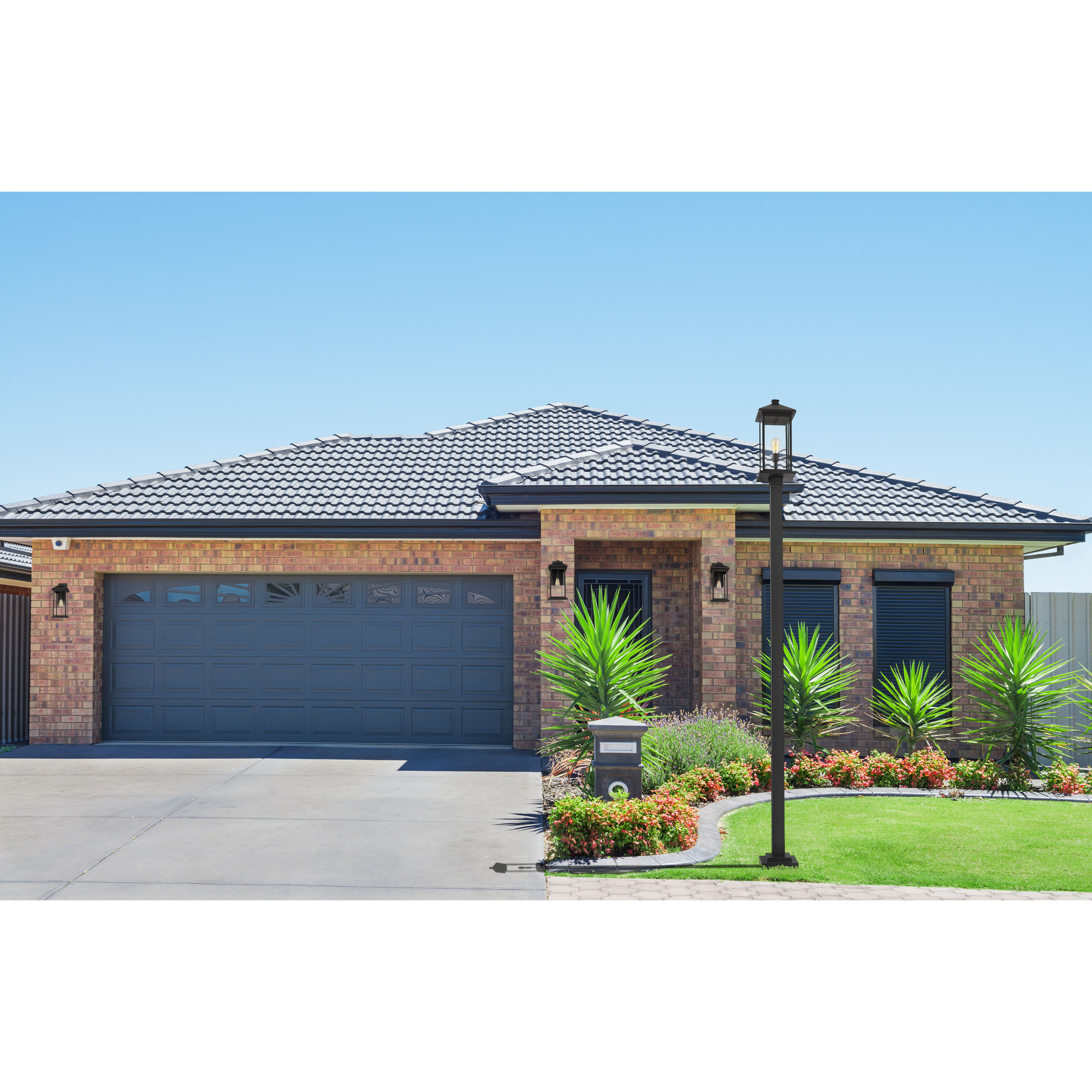 Portland 1 Light 117 inch Black Outdoor Post Mounted Fixture in Clear Beveled Glass, 21.25