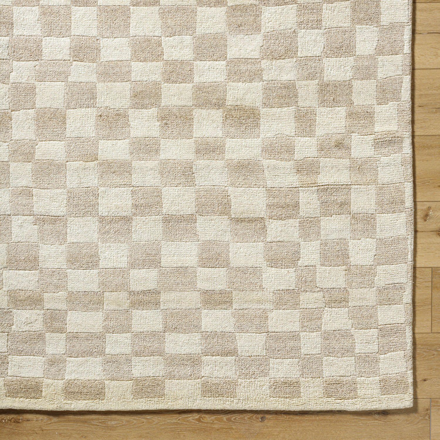 Damier 120 X 96 inch Ivory / Beige Handmade Rug in 8 x 10