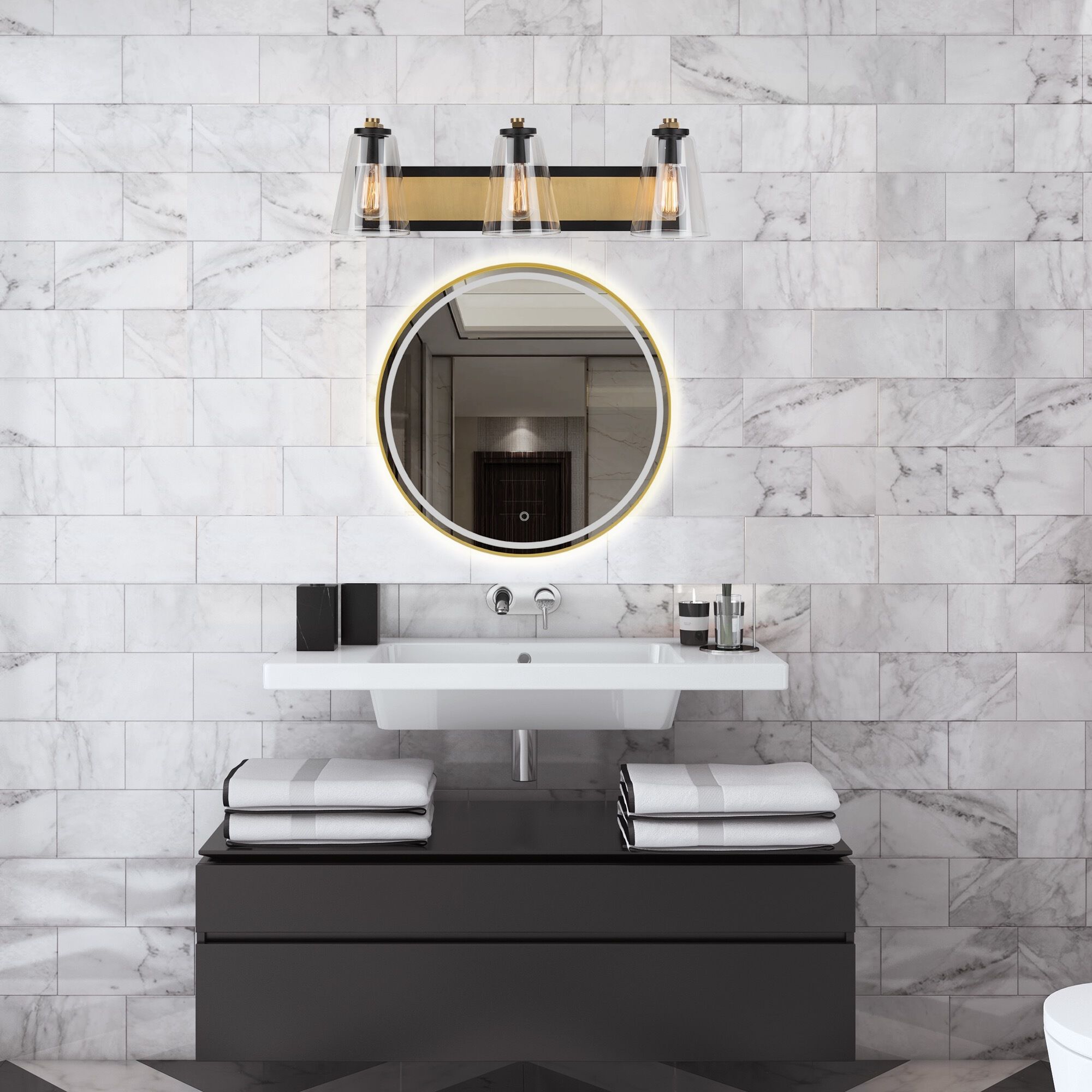 Treviso 3 Light 26 inch Black and Brass Vanity Light Wall Light