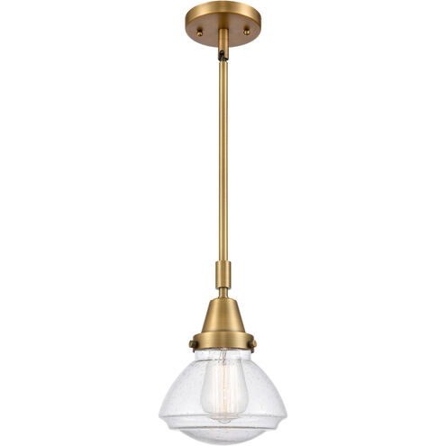 Franklin Restoration Olean LED 7 inch Brushed Brass Mini Pendant Ceiling Light in Seedy Glass