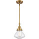 Franklin Restoration Olean LED 7 inch Brushed Brass Mini Pendant Ceiling Light in Seedy Glass