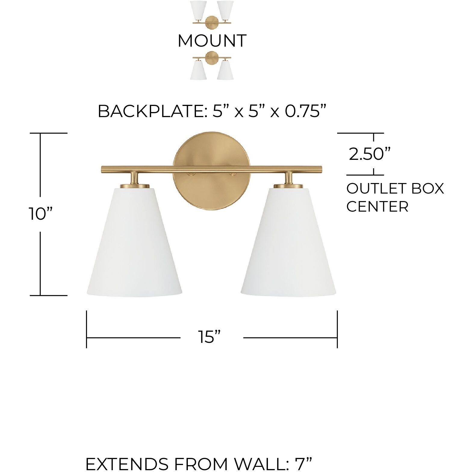 Charlie 2 Light 15 inch Matte Brass Vanity Light Wall Light in Matte White