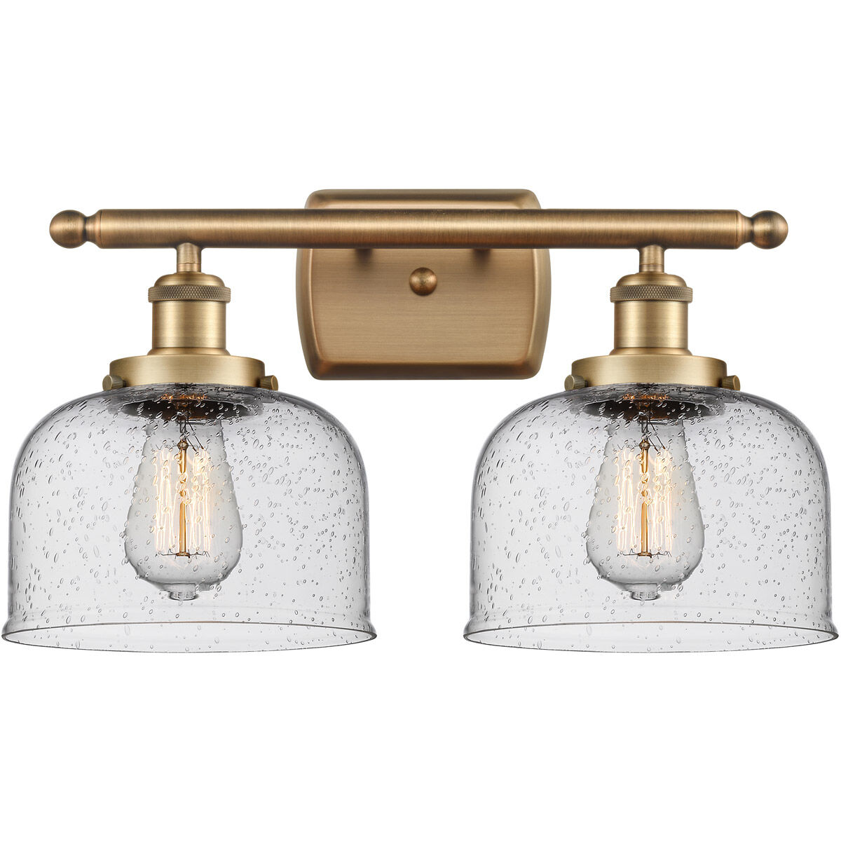 Ballston Large Bell 2 Light 16 inch Brushed Brass Bath Vanity Light Wall Light in Seedy Glass