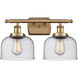 Ballston Large Bell 2 Light 16 inch Brushed Brass Bath Vanity Light Wall Light in Seedy Glass