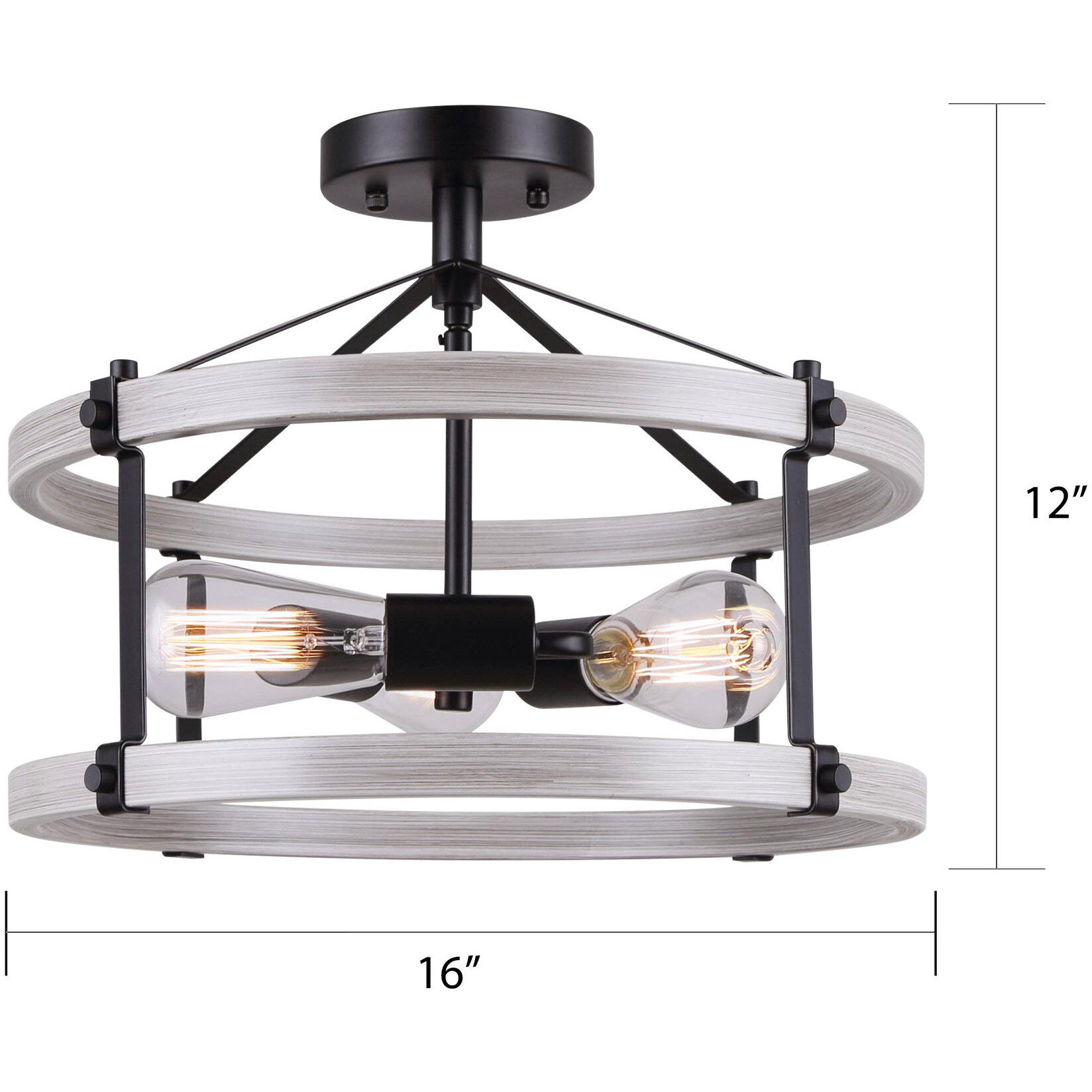 Joelle 3 Light 16 inch Matte Black/Brushed Grey Semi Flush Ceiling Light