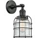 Franklin Restoration Small Bell Cage 1 Light 5 inch Matte Black Semi-Flush Mount Ceiling Light in Seedy Glass, Franklin Restoration
