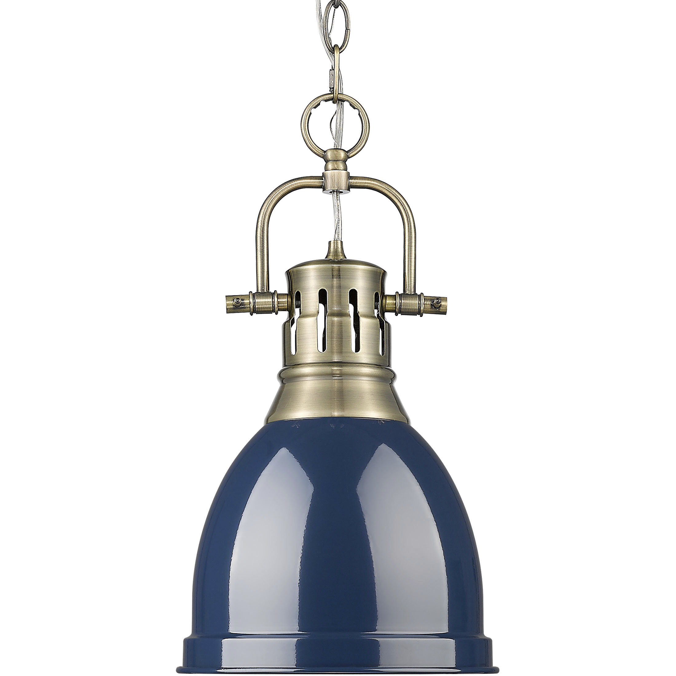 Yep Duncan 1 Light 8.88 inch Aged Brass Pendant Ceiling Light in Navy, Small