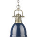 Yep Duncan 1 Light 8.88 inch Aged Brass Pendant Ceiling Light in Navy, Small