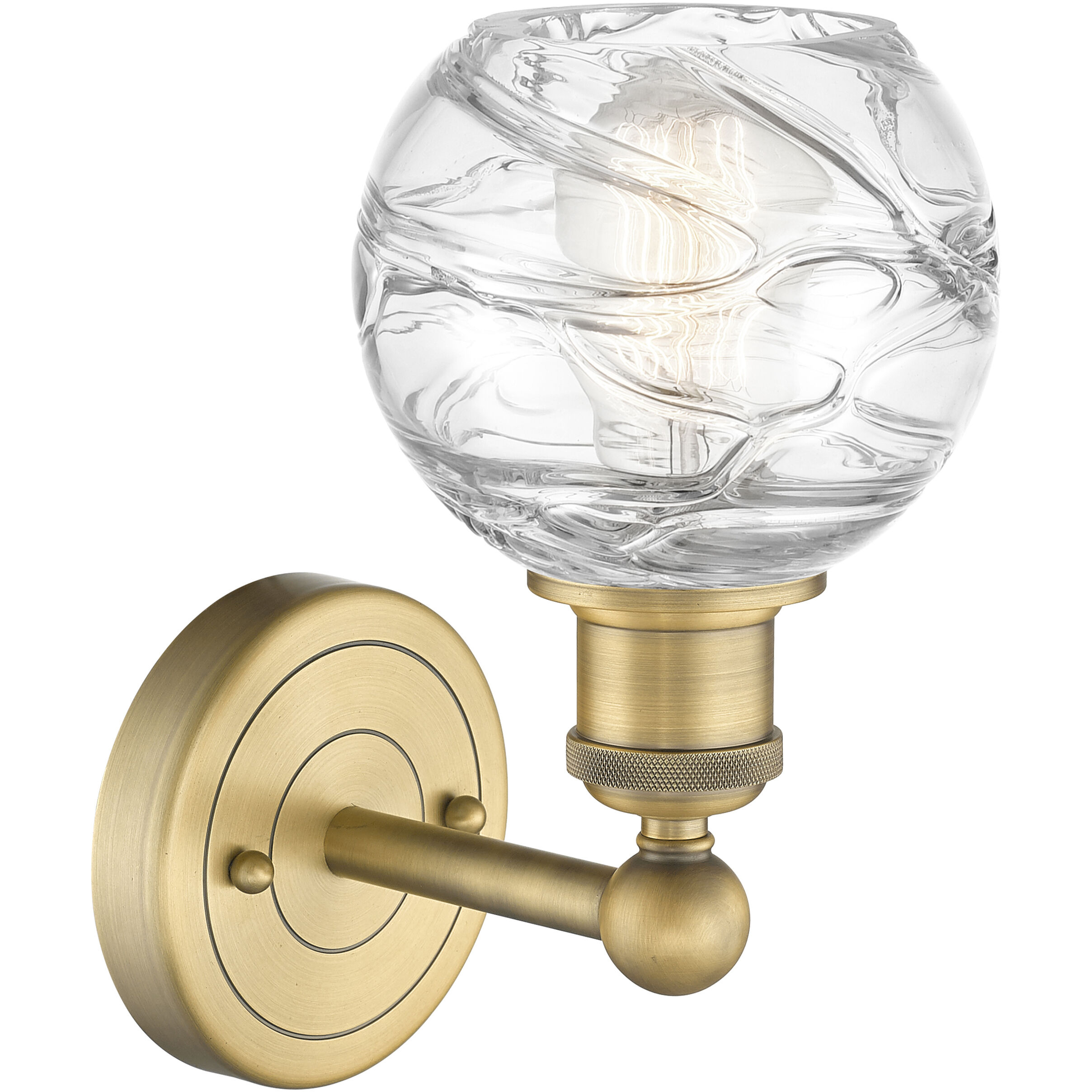 Athens Deco Swirl Sconce Wall Light in Brushed Brass, Clear Deco Swirl