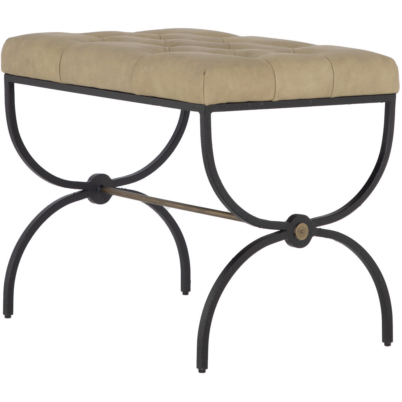Galvin 21.38 inch Light Grey Leather / Textured Black / Brushed Brass Ottomans Stool