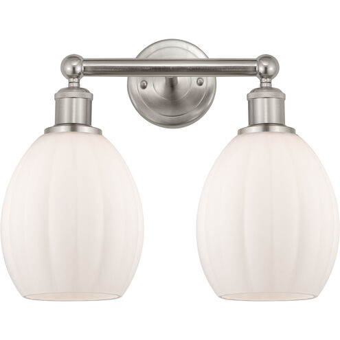 Edison Eaton 2 Light 15 inch Brushed Satin Nickel Bath Vanity Light Wall Light in Matte White Glass