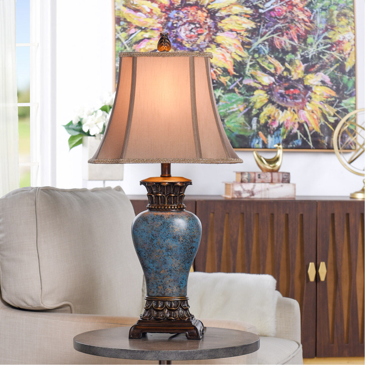 Signature 30 inch 60 watt Blue and Brown Table Lamp Portable Light