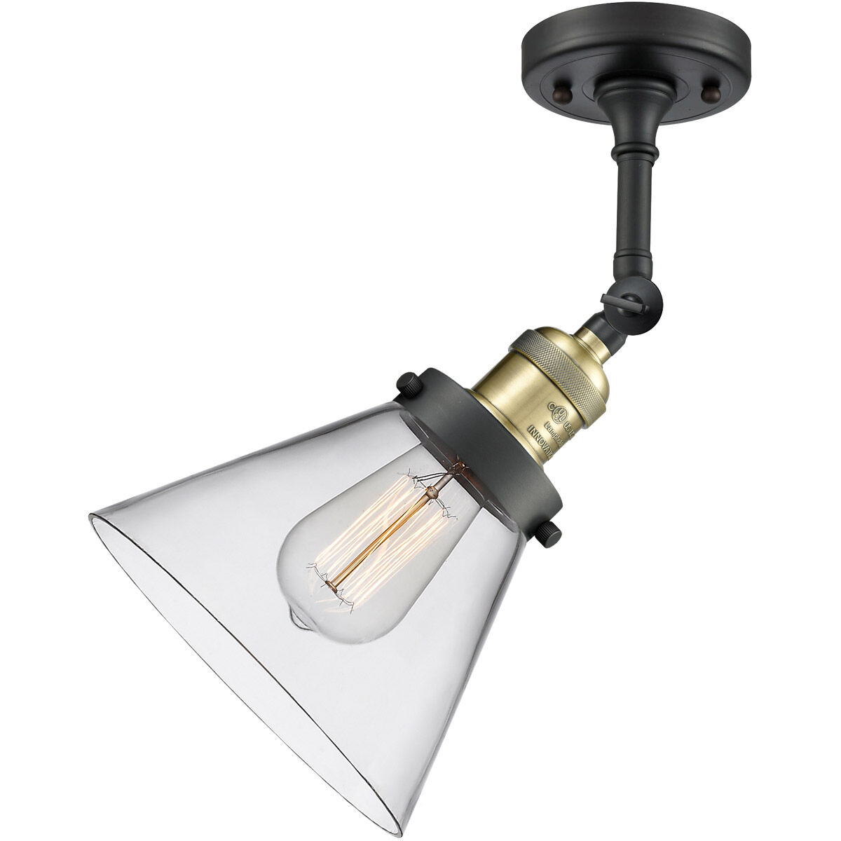 Franklin Restoration Large Cone 1 Light 8 inch Black Antique Brass Semi-Flush Mount Ceiling Light in Clear Glass, Franklin Restoration