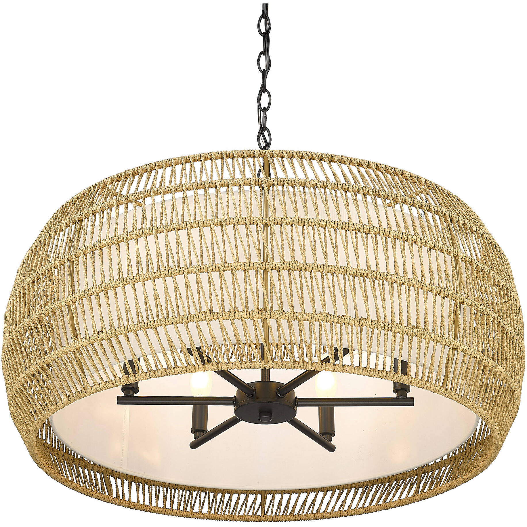 Everly 27.13 inch 60.00 watt Matte Black Chandelier Ceiling Light in Natural Rattan