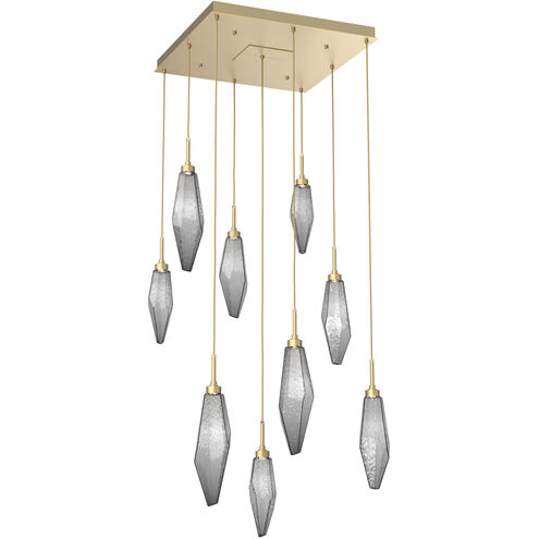 Rock Crystal LED 26.1 inch Gilded Brass Chandelier Ceiling Light in 3000K LED, Chilled Smoke, Square Multi-Port