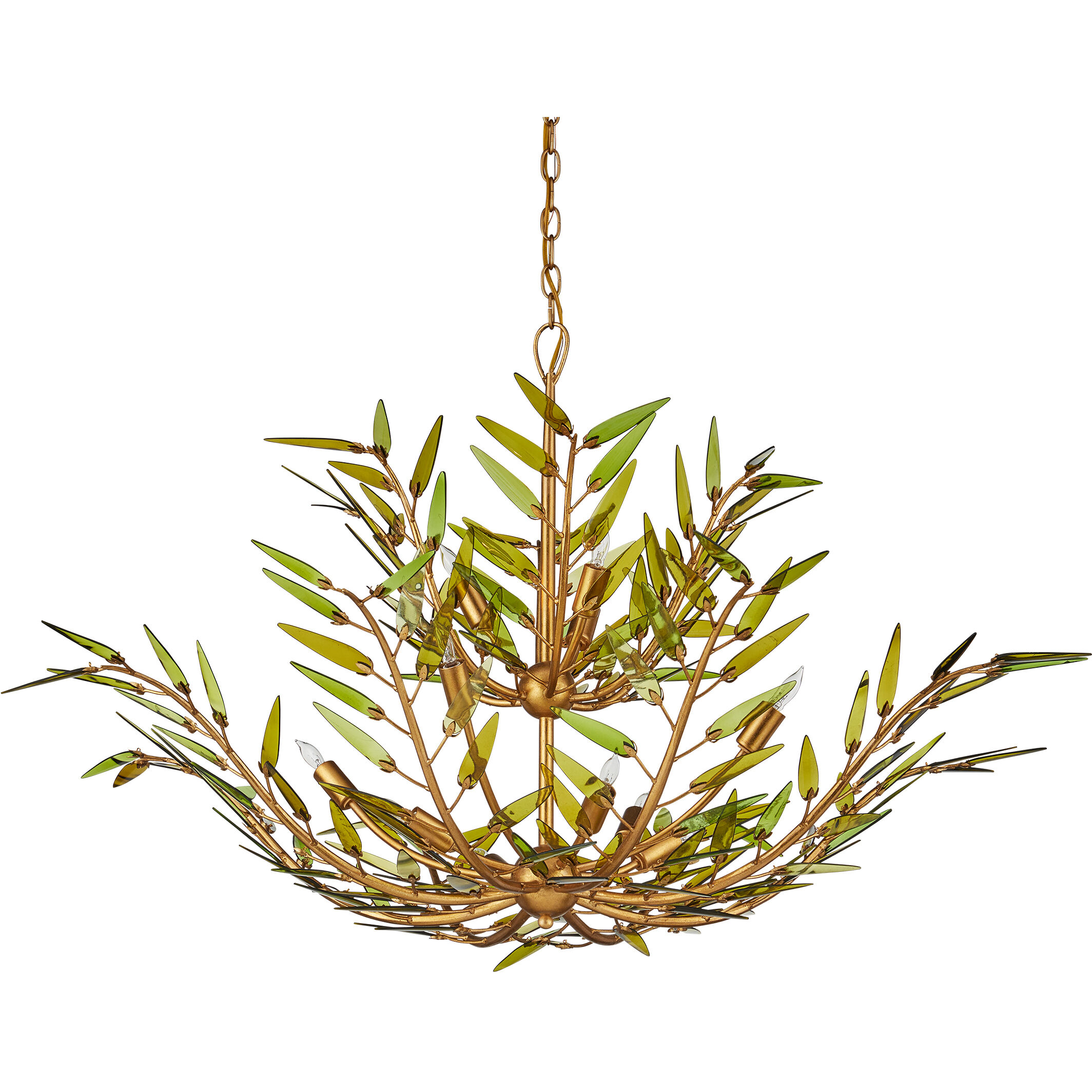 Babylon 11 Light 47 inch Green/Contemporary Gold Leaf/Contemporary Gold Two-Tier Chandelier Ceiling Light
