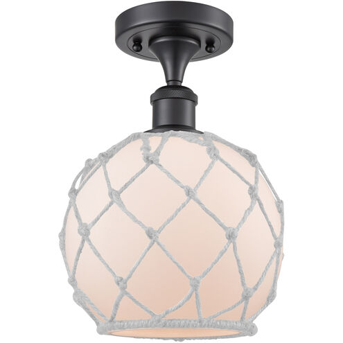 Ballston Farmhouse Rope 1 Light 8 inch Matte Black Semi-Flush Mount Ceiling Light in White Glass with White Rope, Ballston