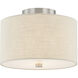 Textile Collection 2 Light 11 inch Brushed Nickel Semi Flush Ceiling Light in Cream (CandleAria), Classic Family
