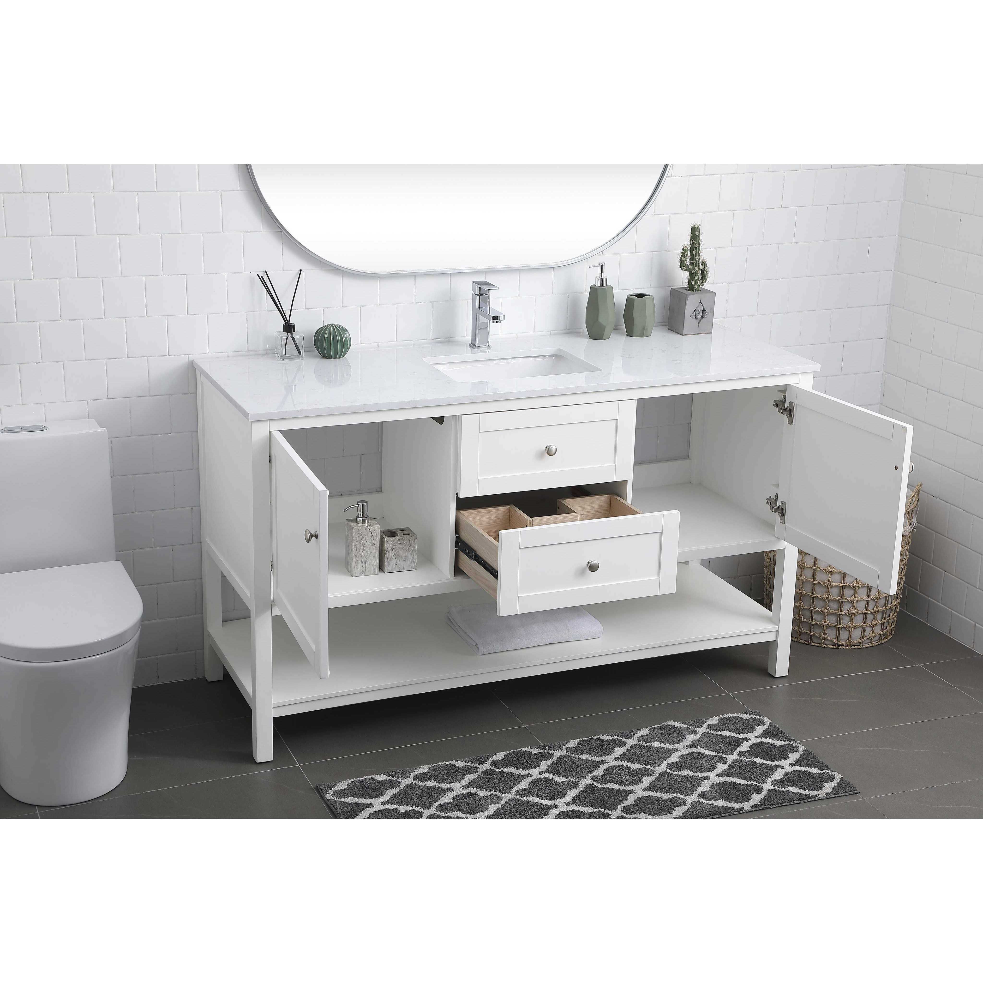 Heath 60 X 21.5 X 35 inch White Vanity Sink Set