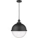 Franklin Restoration Hampden LED 12.88 inch Matte Black Pendant Ceiling Light in Seedy Glass