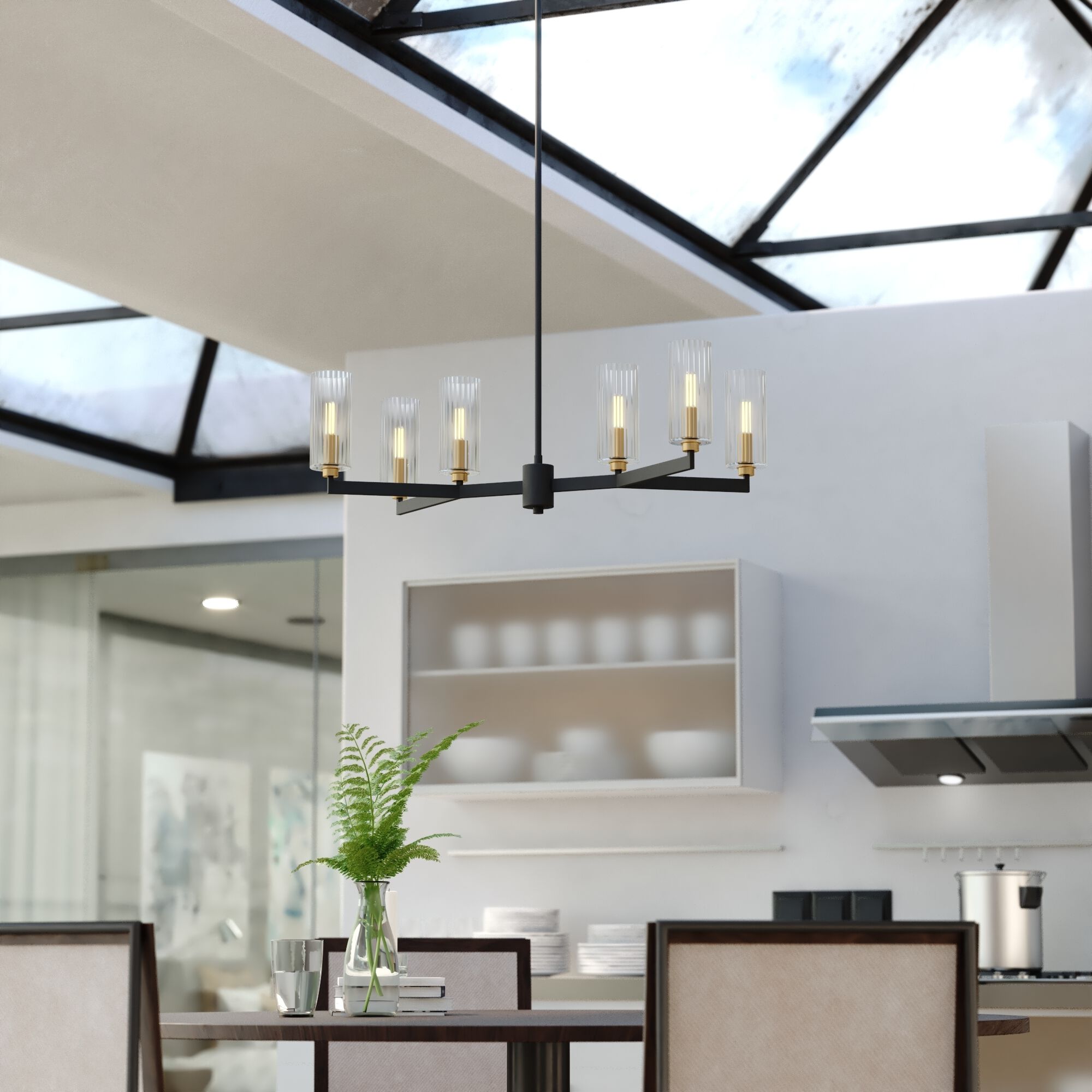 Claremont LED 31.25 inch Matte Black and Autumn Brass Chandelier Ceiling Light