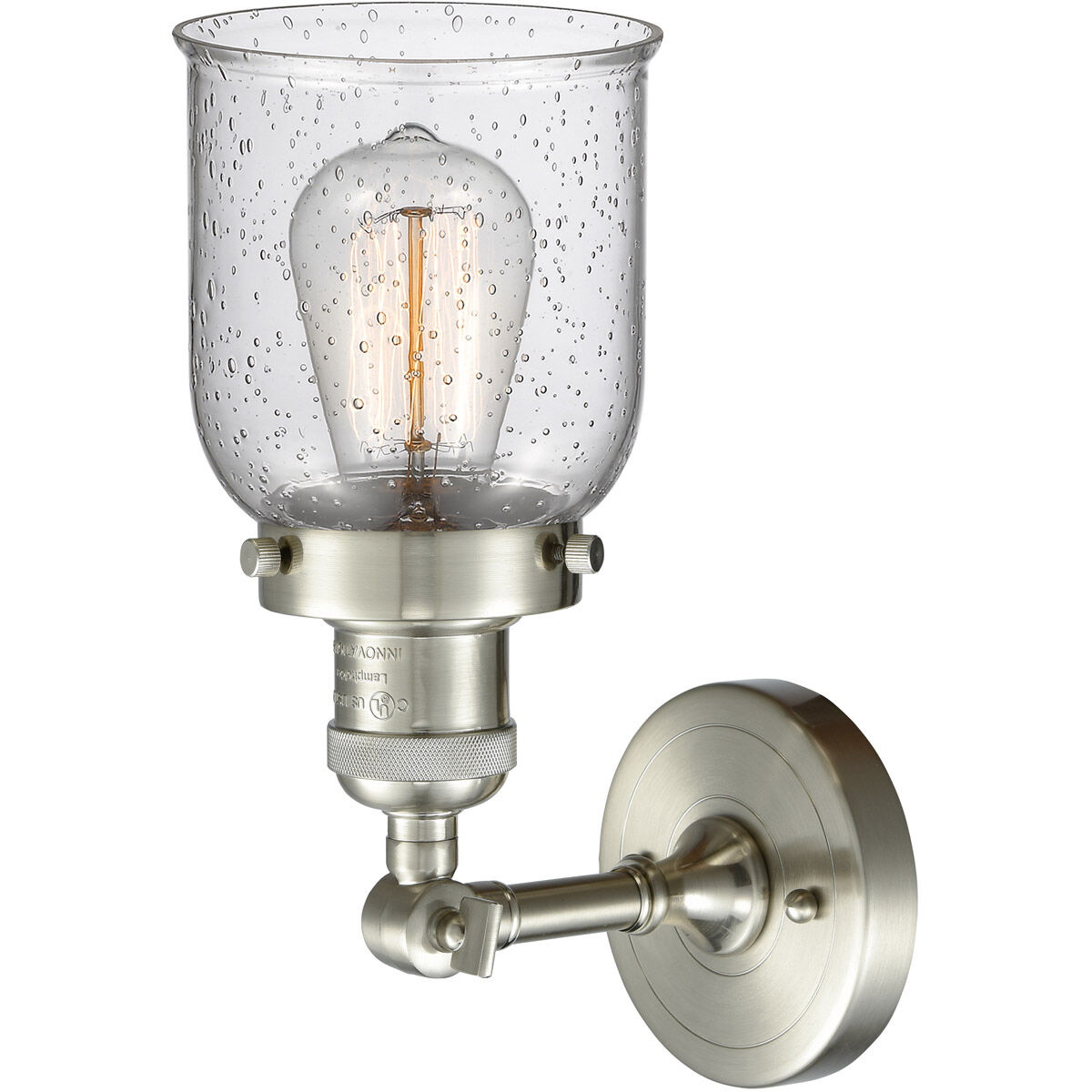 Franklin Restoration Small Bell 1 Light 5 inch Brushed Satin Nickel Sconce Wall Light in Seedy Glass, Franklin Restoration