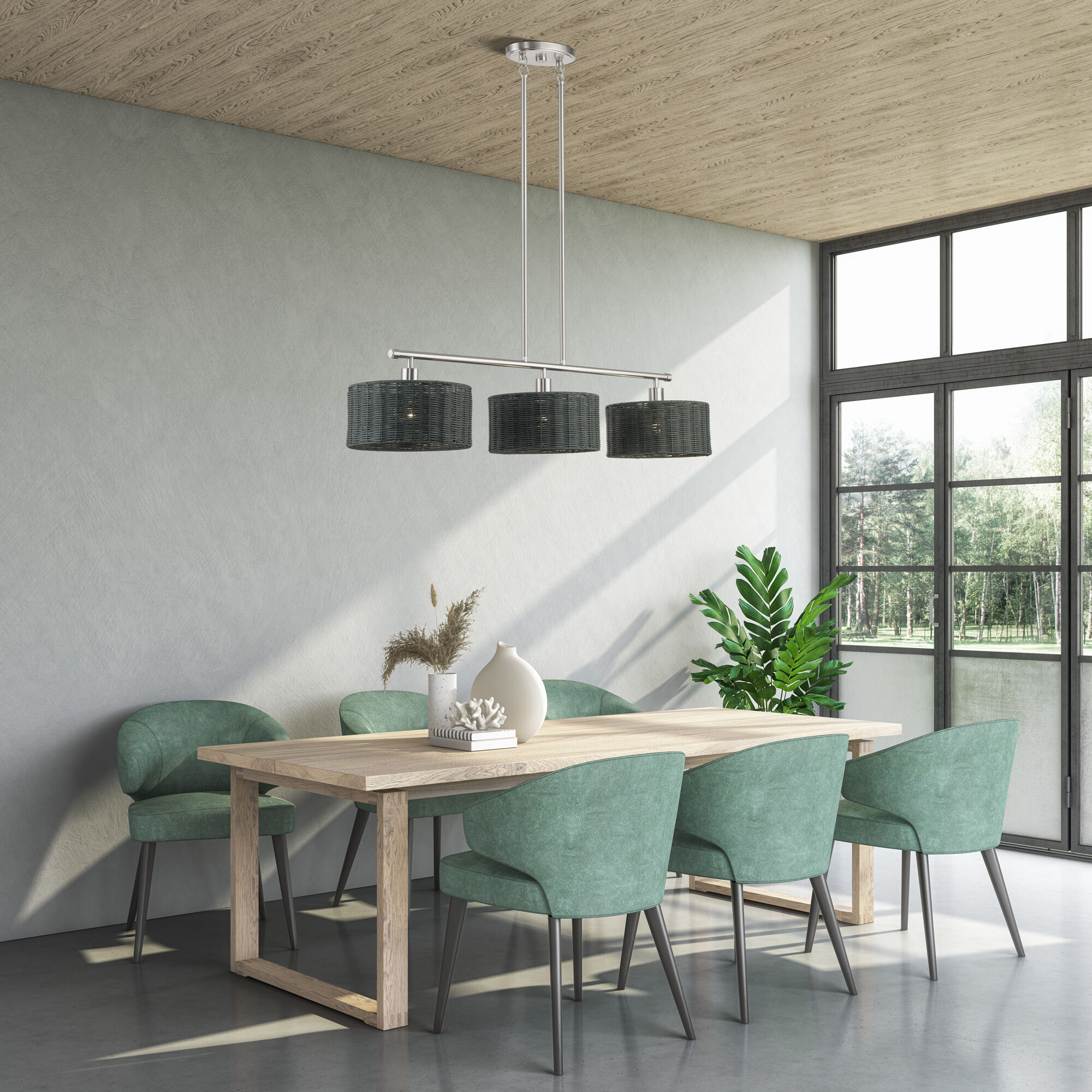 Weavington 3 Light 46 inch Brushed Nickel Linear Chandelier Ceiling Light, Extra Large