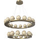 Cabochon LED Gilded Brass with Travertine Stone Chandelier Ceiling Light in Amber, 2700K LED, Two-Tier