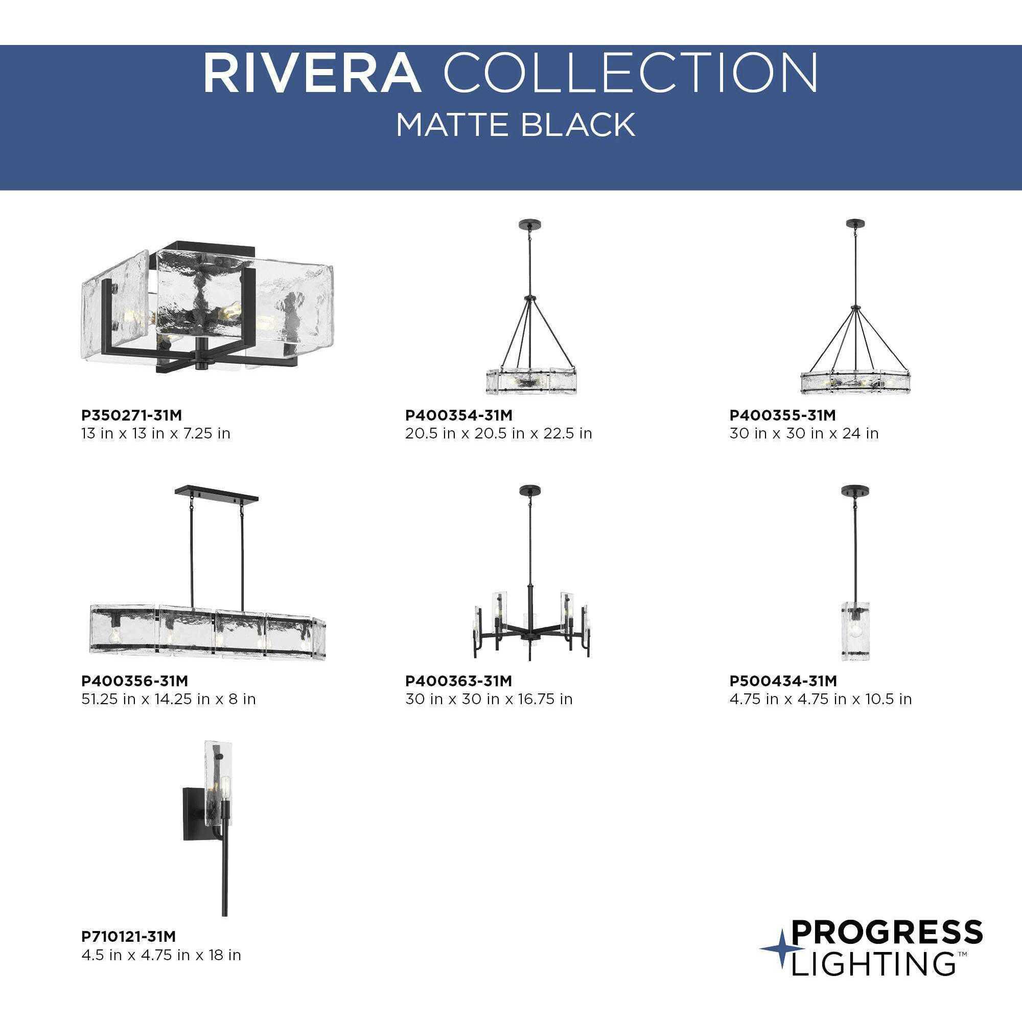 Rivera 5 Light 51.25 inch Matte Black Linear Chandelier Ceiling Light, Design Series