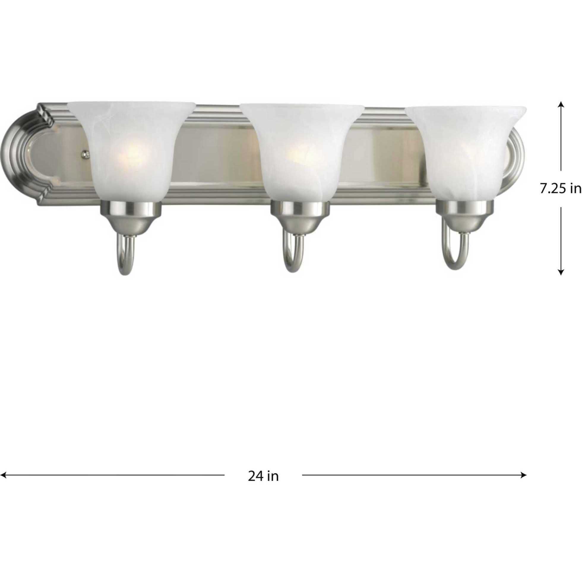 Alabaster Glass 3 Light 24 inch Brushed Nickel Bath Vanity Wall Light