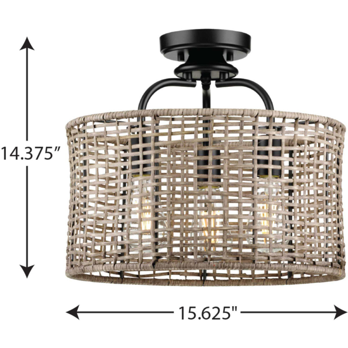 Lavelle 3 Light 16 inch Matte Black Semi Flush Mount Ceiling Light, Pendant Convertible