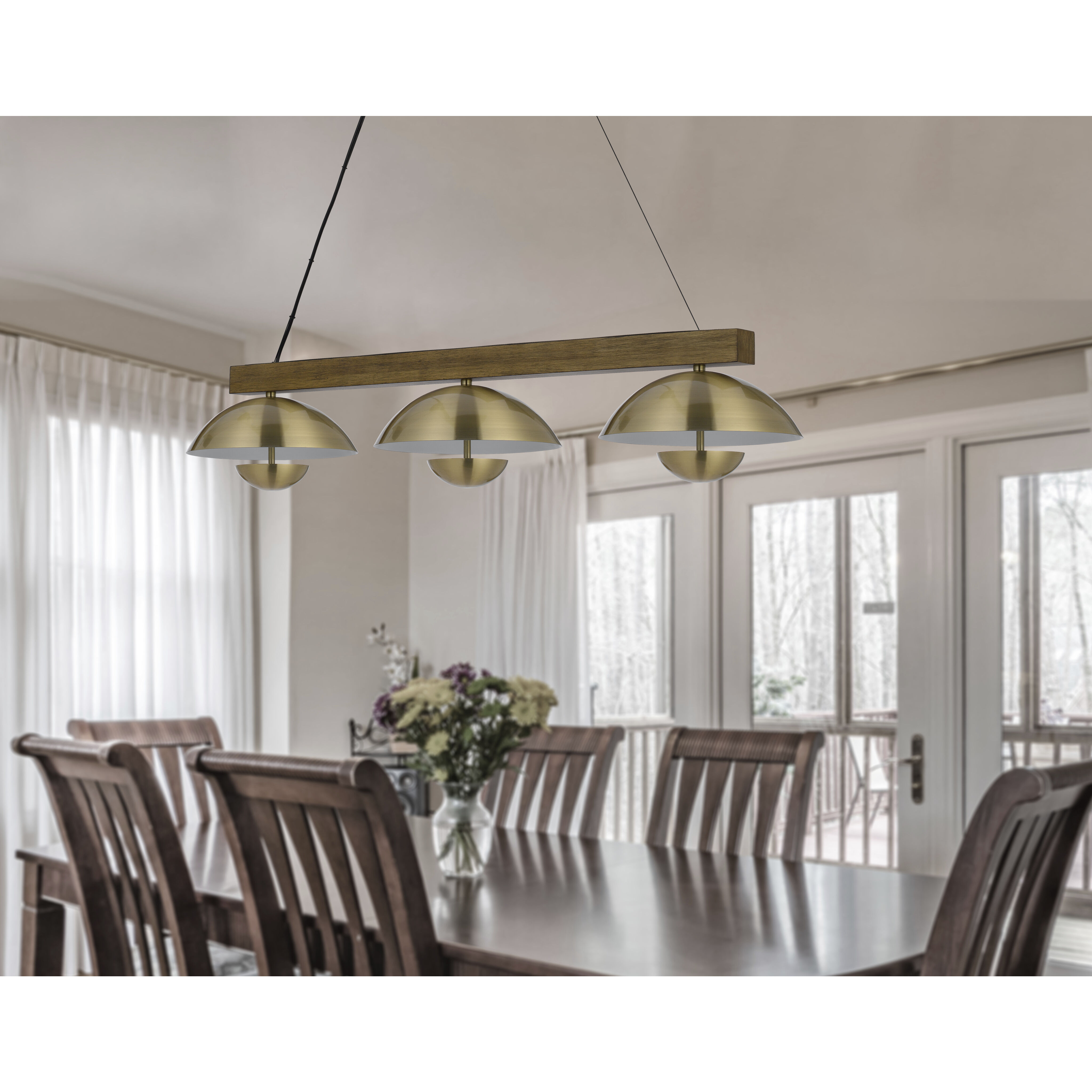 Lakeland LED 47 inch Antique Brass and Wood Island Pendant Ceiling Light