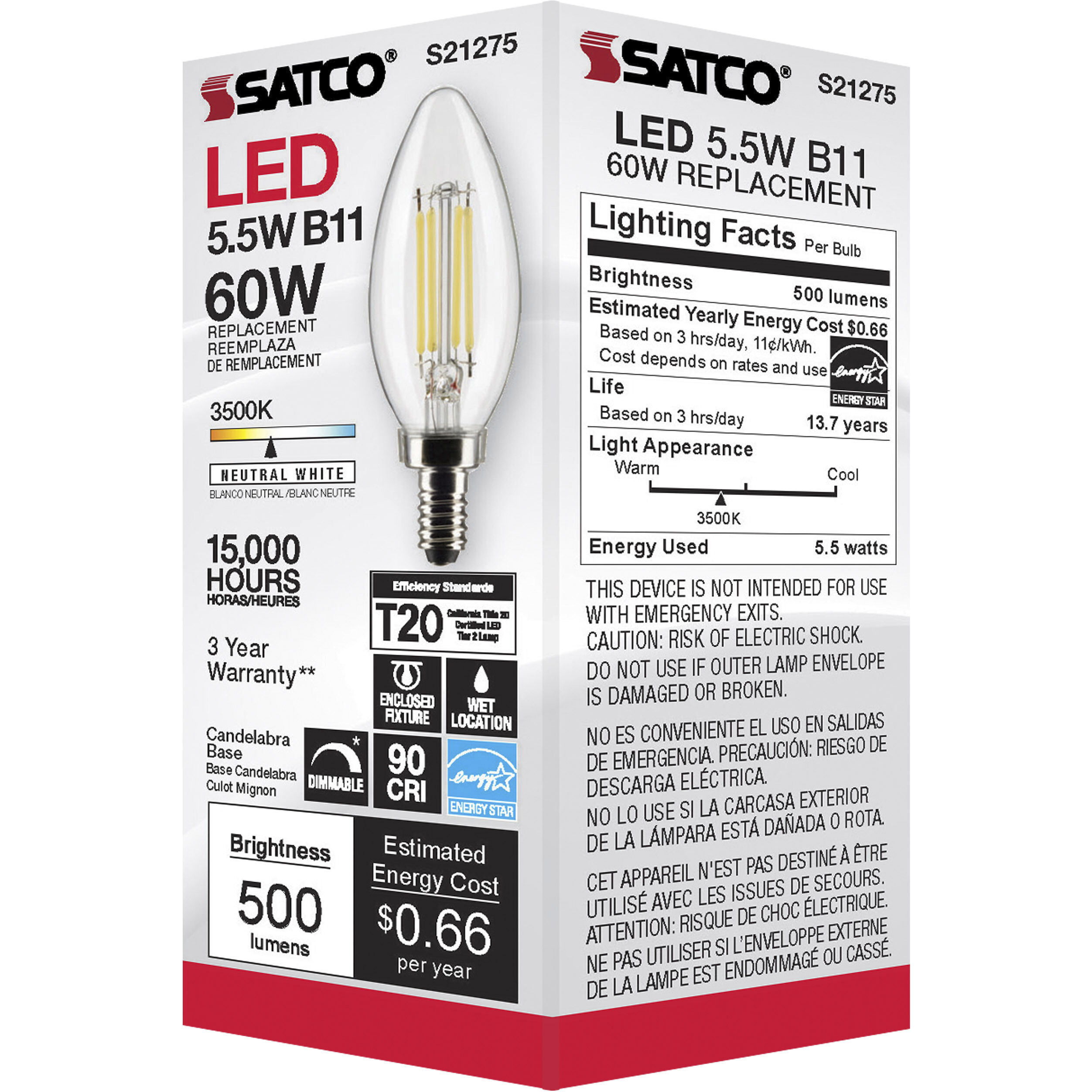 Lumos LED Candelabra Candelabra 5.50 watt 3500K LED Filament