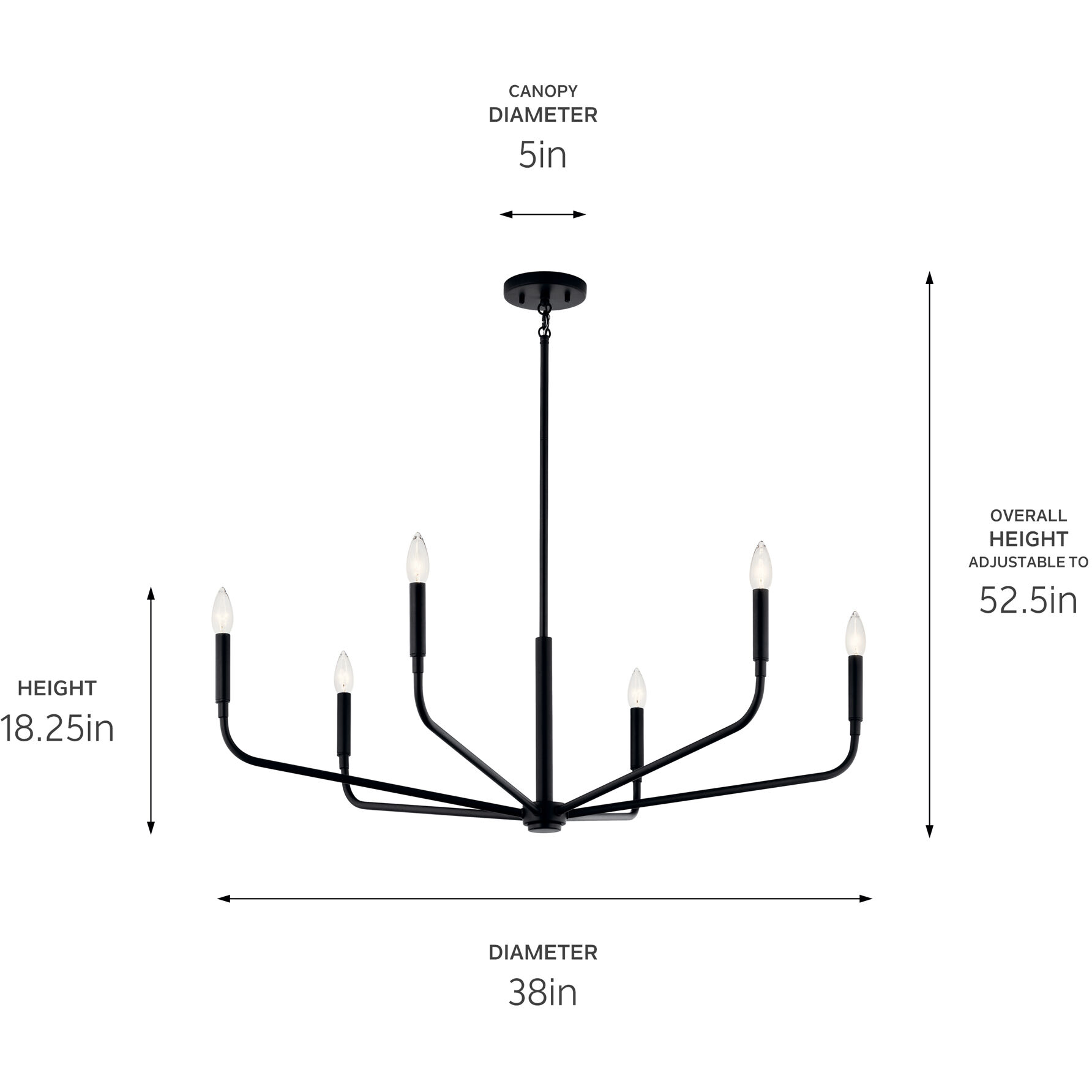 Madden 6 Light Black Chandelier Ceiling Light, 1 Tier Large