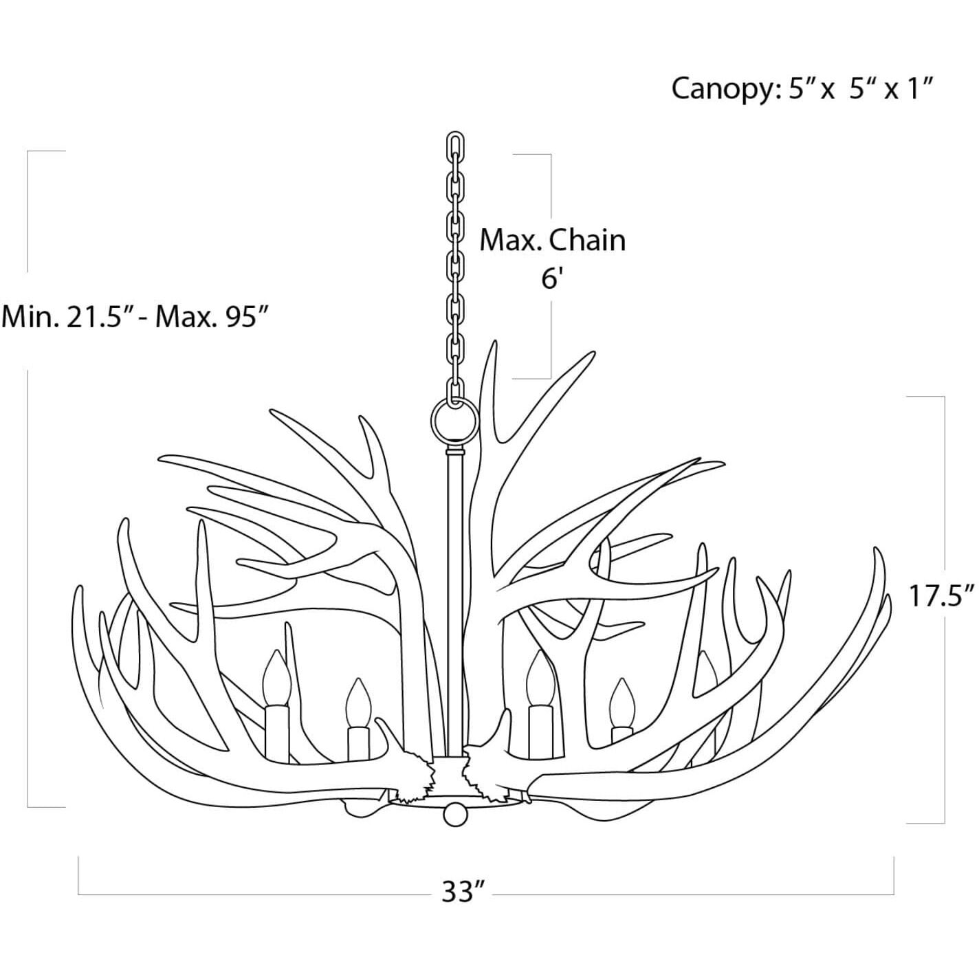 Antler 6 Light 33 inch Silver Leaf Chandelier Ceiling Light