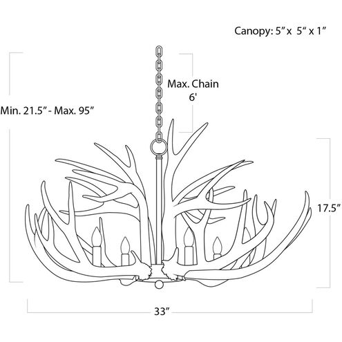 Antler 6 Light 33 inch Silver Leaf Chandelier Ceiling Light