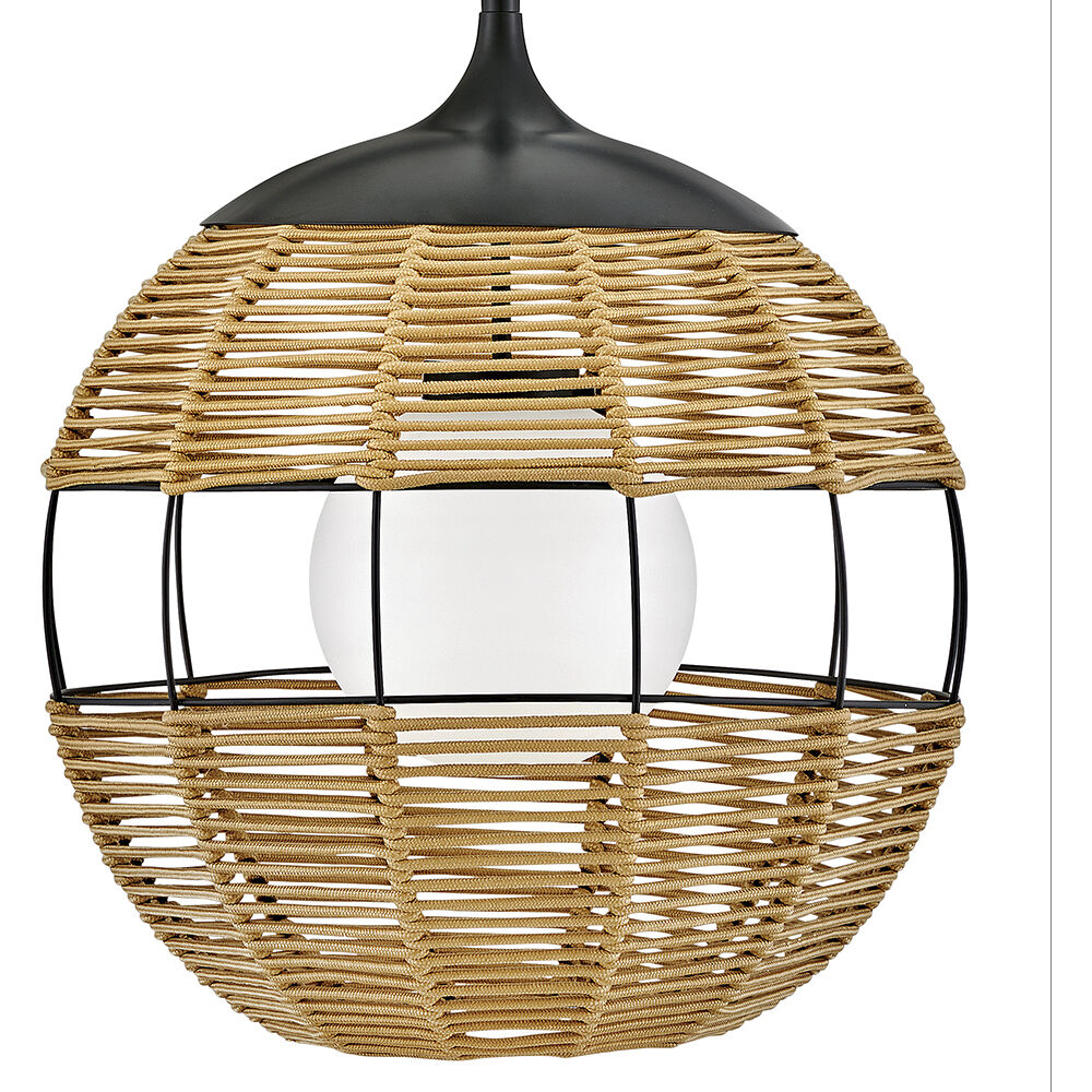 Open Air Maddox 24.25 inch Black Outdoor Pendant in Black / Natural Rattan