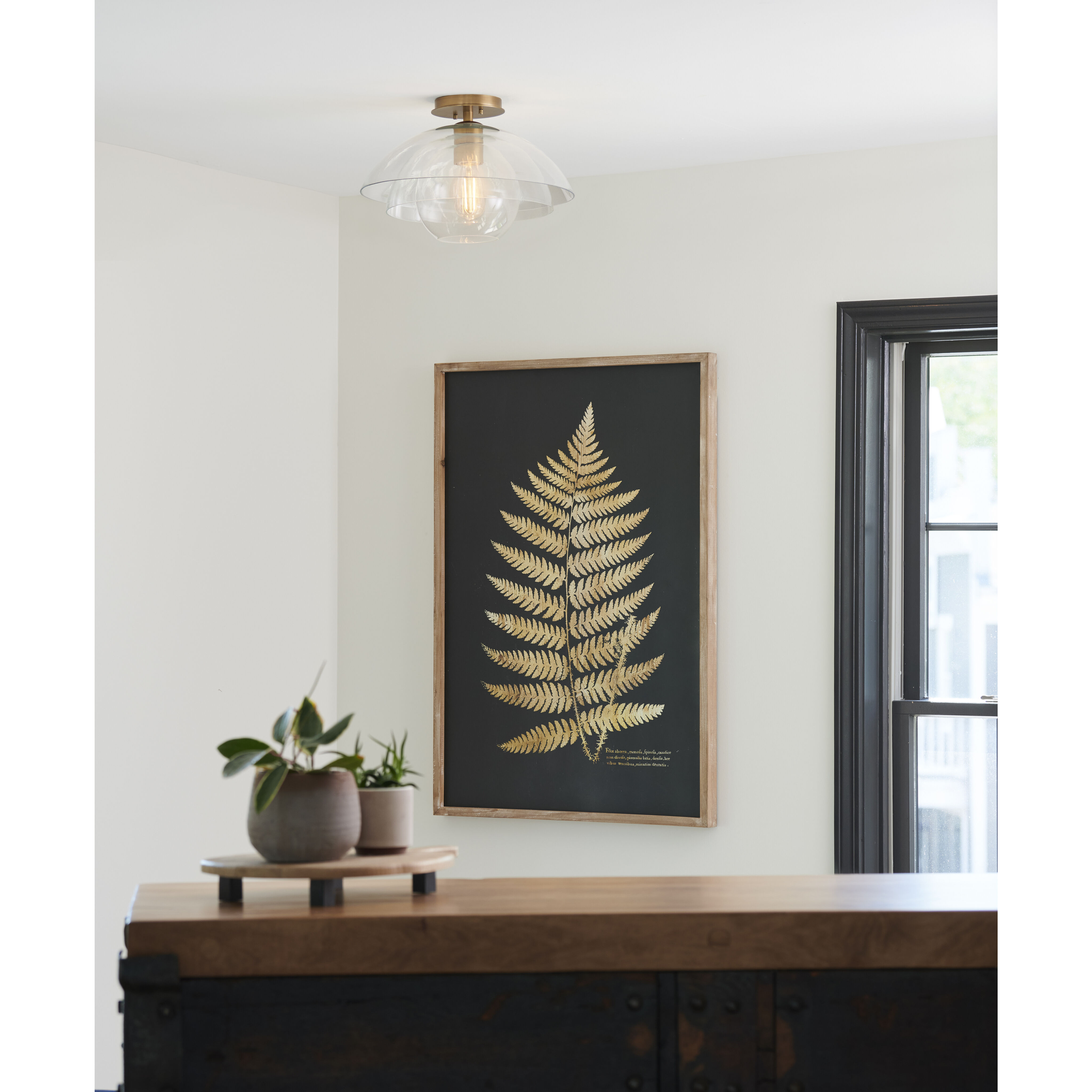 Lotus 1 Light 16 inch Heritage Brass Indoor Semi-Flush Mount Ceiling Light, Convertible to Pendant