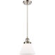 Ballston Large Cone LED 8 inch Brushed Satin Nickel Mini Pendant Ceiling Light in Matte White Glass, Ballston
