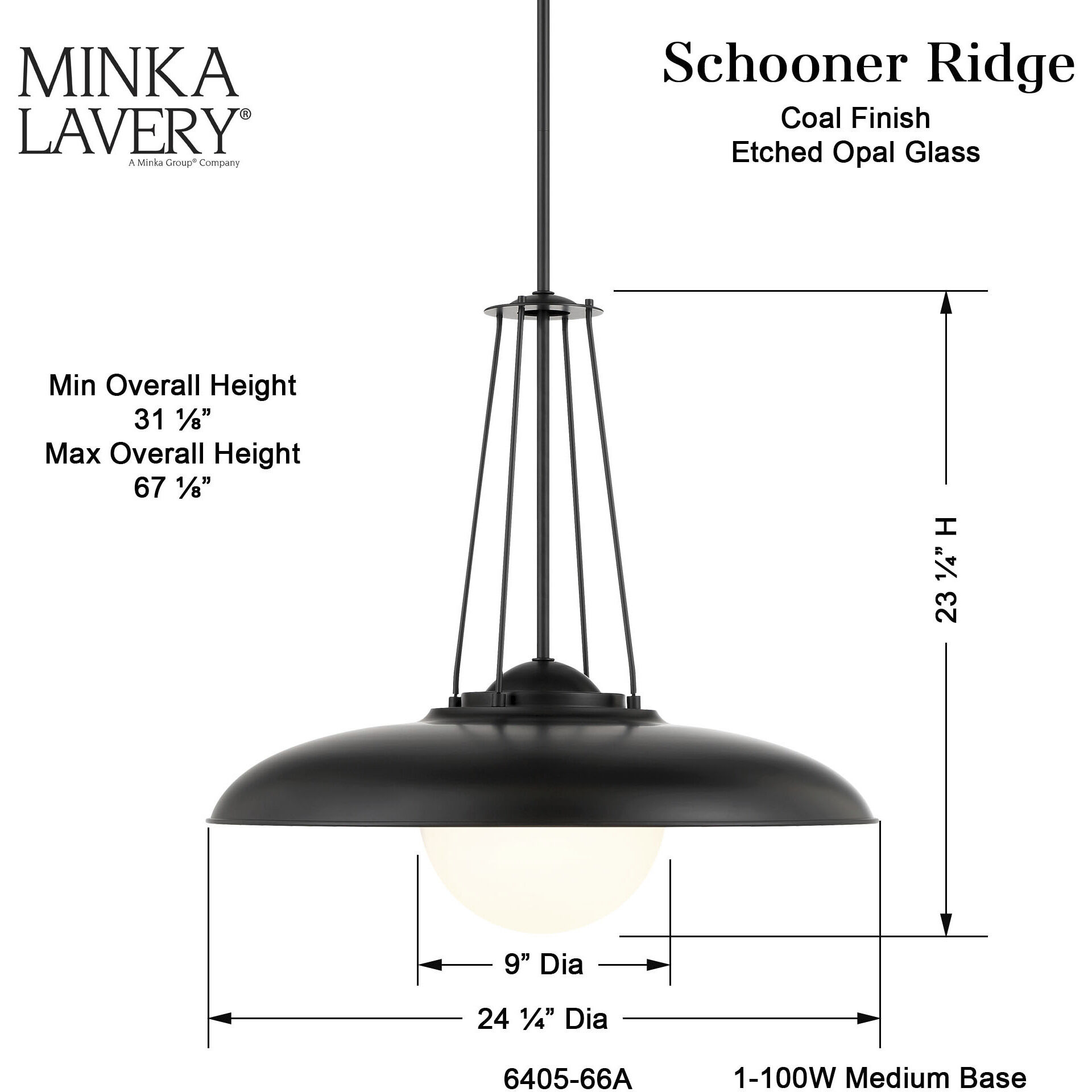 Schooner Ridge 1 Light 24.25 inch Coal Pendant Ceiling Light