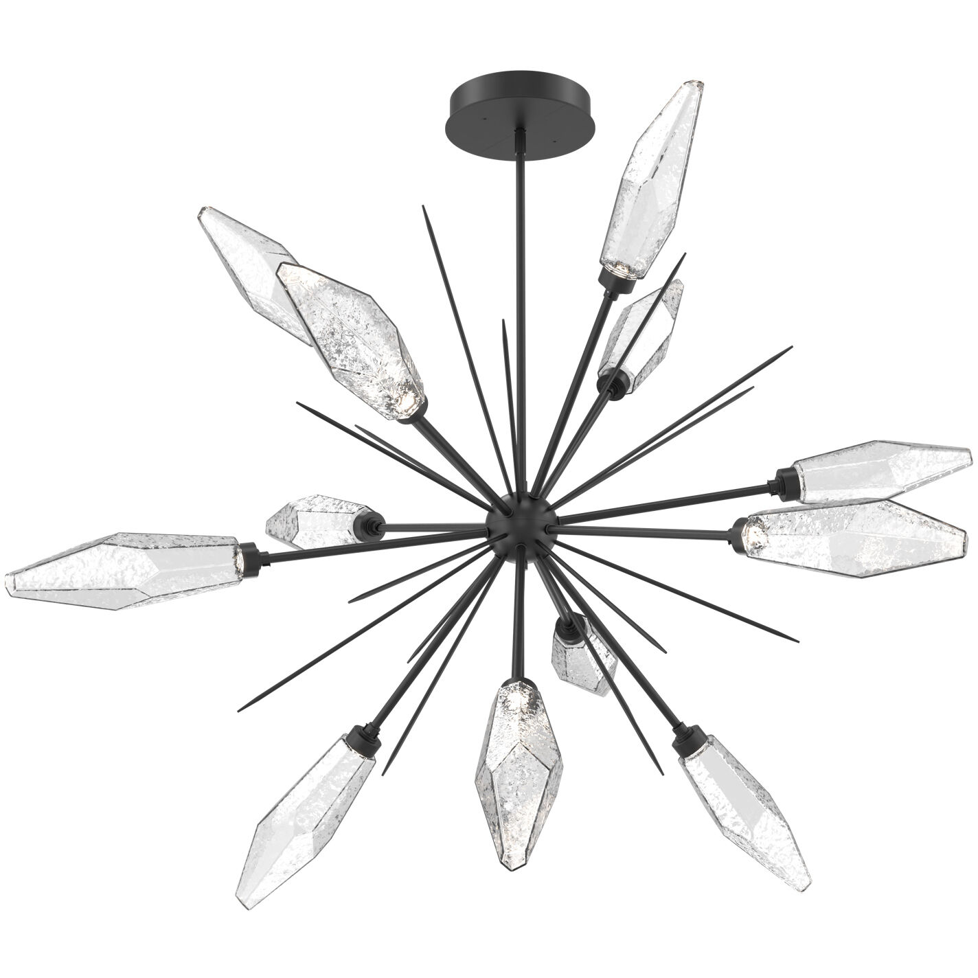 Rock Crystal LED Matte Black Chandelier Ceiling Light, Starburst