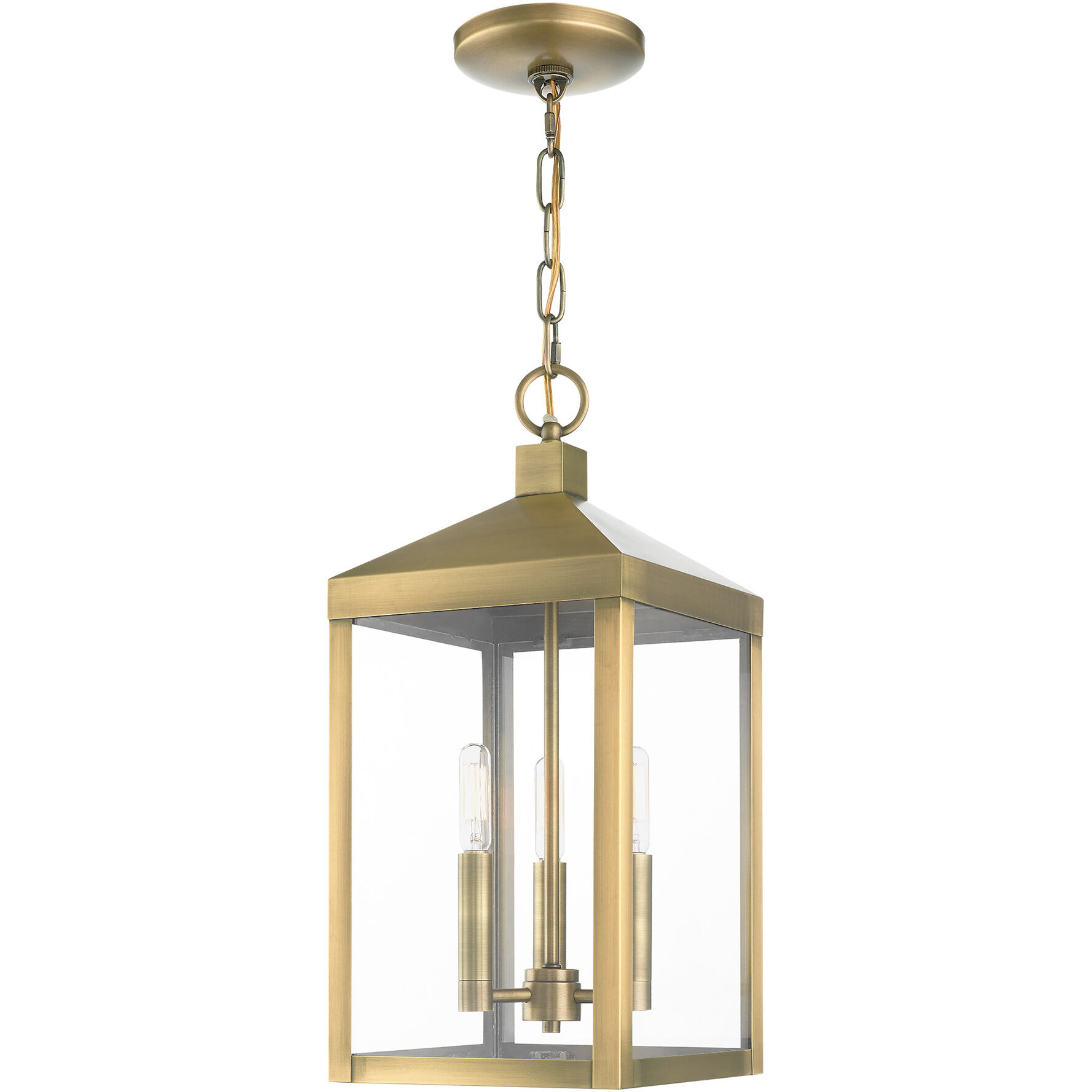 Nyack 3 Light 8.25 inch Antique Brass Outdoor Pendant Lantern